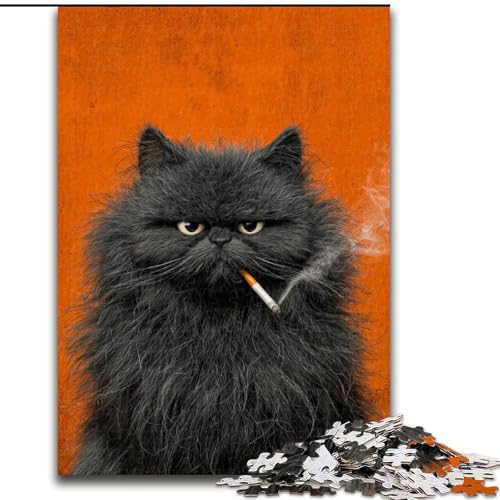 Puzzle für Teenager, 1000 Teile, rauchende Katze, Spielzeug, Lernspiele, Stressabbau, Eltern-Kind-Interaktion (Größe 50x75cm) von MLADSOEHK