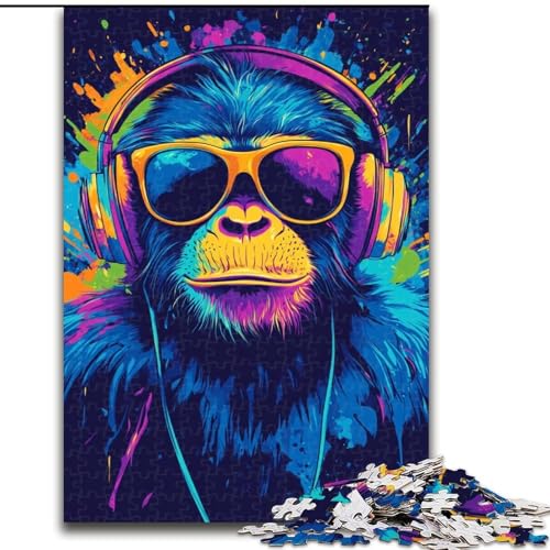Puzzle für Teenager, 1000-teiliges Puzzle, AFFE mit Brille, Spielzeug, Lernspiele, Stressabbau, Eltern-Kind-Interaktion (Größe 50x75cm) von MLADSOEHK