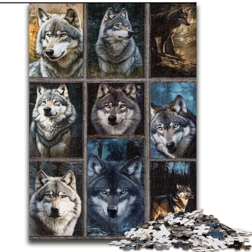 Puzzle für Teenager, 1000-teiliges Puzzle, Wolfscollage, Spielzeug, Lernspiele, Stressabbau, Eltern-Kind-Interaktion (Größe 50x75cm) von MLADSOEHK