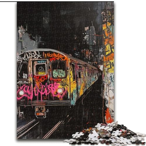 Puzzle für Teenager, 1000-teiliges Puzzle, Zug im Basquiat-Stil, Spielzeug, Lernspiele, Stressabbau, Eltern-Kind-Interaktion (Größe 50x75cm) von MLADSOEHK