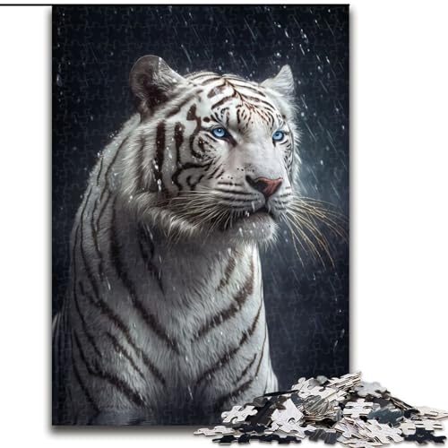 Puzzle mit 1000 Teilen für Erwachsene, „Nasser weißer Tiger“, anspruchsvolles Denkspiel, Familienaktivität, Heimdekoration, (Größe: 26x38cm) von MLADSOEHK