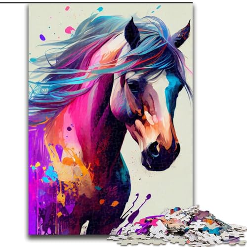 Puzzle mit 1000 Teilen für Erwachsene, Pferde-Puzzle, buntes Denkspiel für Teenager, Familienspieleabend (Größe: 26x38cm) von MLADSOEHK