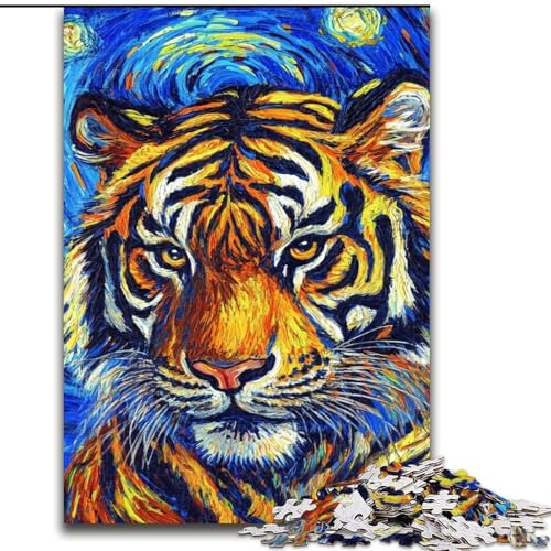 Puzzle mit 1000 Teilen für Erwachsene, Tiger-Nachthimmel-Puzzle, Denkspiel für Teenager, Familienspieleabend (Größe: 26x38cm) von MLADSOEHK