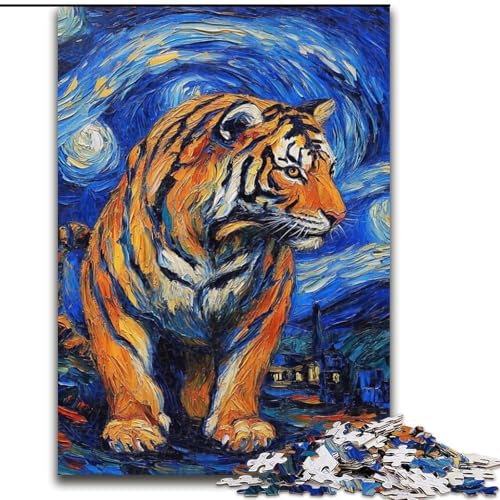 Puzzle mit 1000 Teilen für Erwachsene, Tiger-Nachthimmel-Puzzle, Denkspiel für Teenager, Familienspieleabend (Größe: 26x38cm) von MLADSOEHK