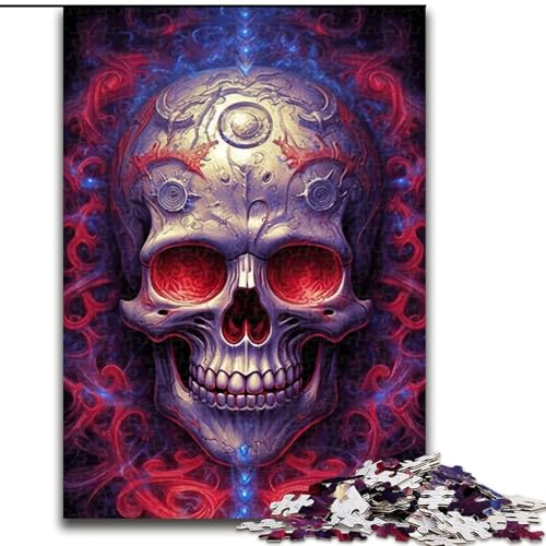 Puzzle mit 1000 Teilen für Erwachsene, Violettes Totenkopf-Kunstwerk, anspruchsvolles Denkspiel, Familienaktivität, Heimdekoration, (Größe: 26x38cm) von MLADSOEHK