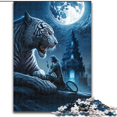 Puzzle mit 1000 Teilen für Erwachsene, weißer Tiger, anspruchsvolles Denkspiel, Familienaktivität, Heimdekoration, (Größe: 26x38cm) von MLADSOEHK