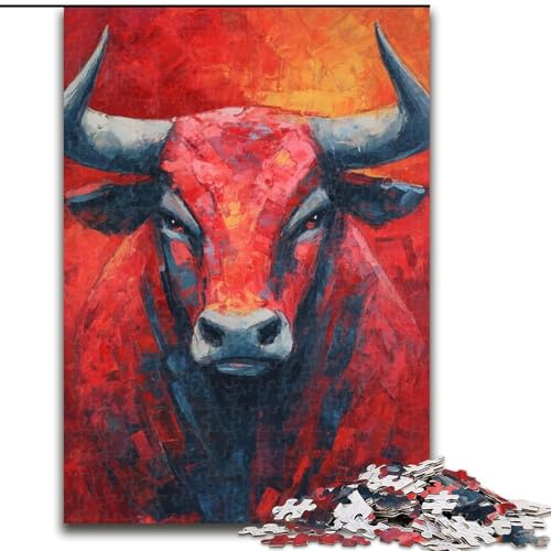 Puzzle mit 1000 Teilen für Teenager, Geschenke, Ölgemälde mit Stier, Spielspielzeug, jedes Teil ist einzigartig – anspruchsvolles Familienspiel für 14-Jährige (Größe 50x75cm) von MLADSOEHK
