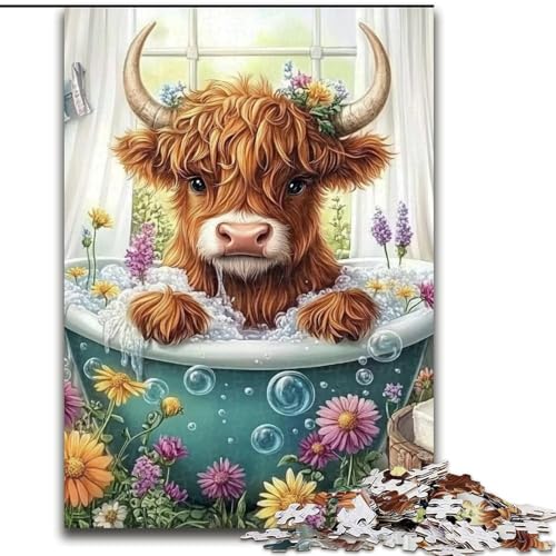 Puzzle mit 1000 Teilen für Teenager, Geschenke: Hochlandkuh, hilft dem Gehirn, süchtig machendes Spielzeug zu trainieren, um Geduld zu fördern und das Gedächtnis zu verbessern (Größe 50x75cm) von MLADSOEHK