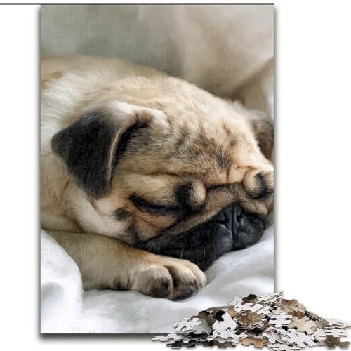 Puzzle mit 1000 Teilen für Teenager, Mops, anspruchsvoll und schwierig mit vollständig ineinandergreifenden, zufällig geformten Teilen (Größe 50x75cm) von MLADSOEHK