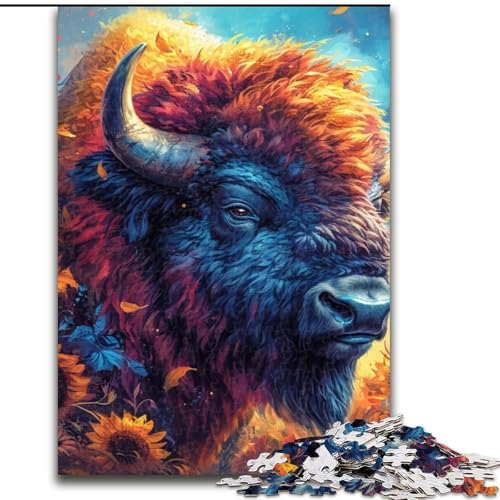 Puzzles für Teenager, 1000 Teile, Blumen und Bisons, für Lernspiele, Herausforderungsspielzeug, einzigartige Heimdekoration und Geschenke (Größe 50x75cm) von MLADSOEHK