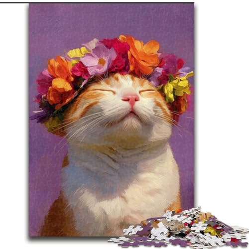 Puzzles für Teenager, 1000 Teile, Blumenkatze, Spiele, Spielzeug, Geschenk, einzigartige Geburtstags- und Geschenkideen für Kinder ab 14 Jahren (Größe 26x38cm) von MLADSOEHK