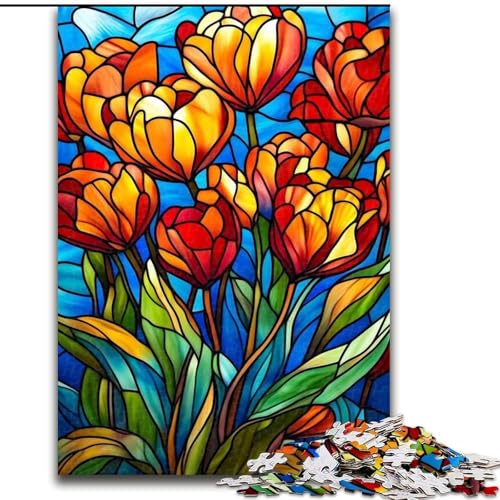 Puzzles für Teenager, 1000 Teile, Buntglas-Tulpen, Spiele, Spielzeug, Geschenk, einzigartige Geburtstags- und Geschenkideen für Kinder ab 14 Jahren (Größe 26x38cm) von MLADSOEHK