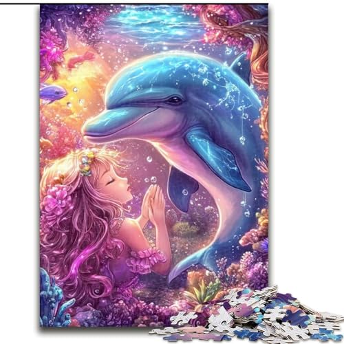 Puzzles für Teenager, 1000 Teile, Delphin und Mädchen, Spiele, Spielzeug, Geschenk, einzigartige Geburtstags- und Geschenkideen für Kinder ab 14 Jahren (Größe 50x75cm) von MLADSOEHK
