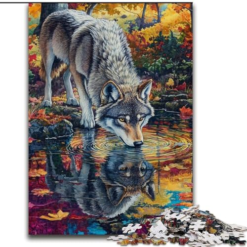 Puzzles für Teenager, 1000 Teile, Herbstwald, Wolf, Spiele, Spielzeug, Geschenk, einzigartige Geburtstags- und Geschenkideen für Kinder ab 14 Jahren (Größe 26x38cm) von MLADSOEHK