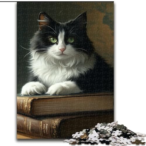 Puzzles für Teenager, 1000 Teile, Katze liegt auf Buch, für Lernspiele, Herausforderungsspielzeug, einzigartige Heimdekoration und Geschenke (Größe 50x75cm) von MLADSOEHK