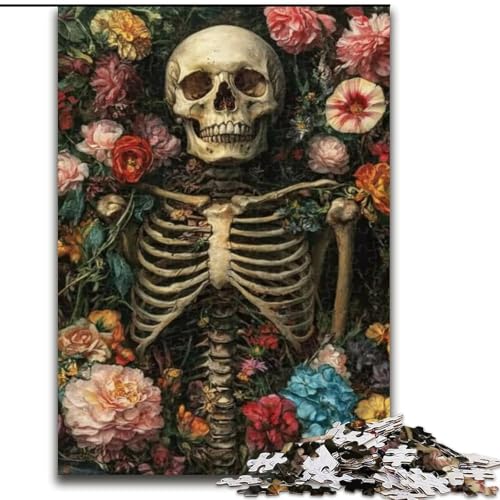 Puzzles für Teenager, 1000 Teile, Totenkopf-Blumen, Spiele, Spielzeug, Geschenk, einzigartige Geburtstags- und Geschenkideen für Kinder ab 14 Jahren (Größe 26x38cm) von MLADSOEHK