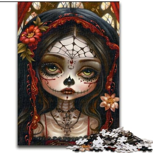 Puzzles für Teenager, 1000 Teile, Totenkopf-Mädchen, Baby, Spiele, Spielzeug, Geschenk, einzigartige Geburtstags- und Geschenkideen für Kinder ab 14 Jahren (Größe 26x38cm) von MLADSOEHK