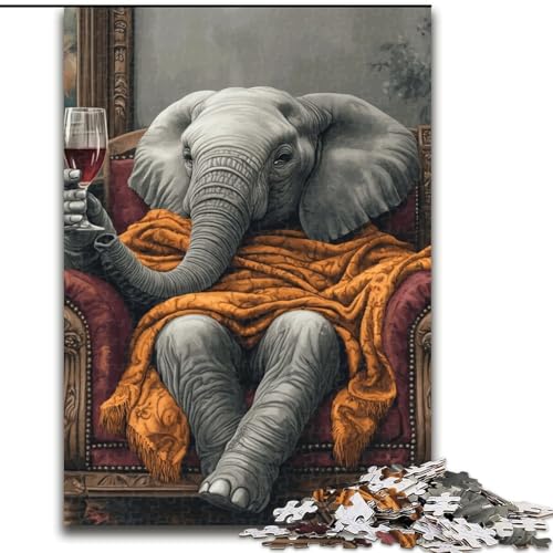 Puzzles für Teenager, 1000-teiliges Puzzle, Elefant auf dem Sofa, für Lernspiele, Herausforderungsspielzeug, einzigartige Heimdekoration und Geschenke (Größe 26x38cm) von MLADSOEHK