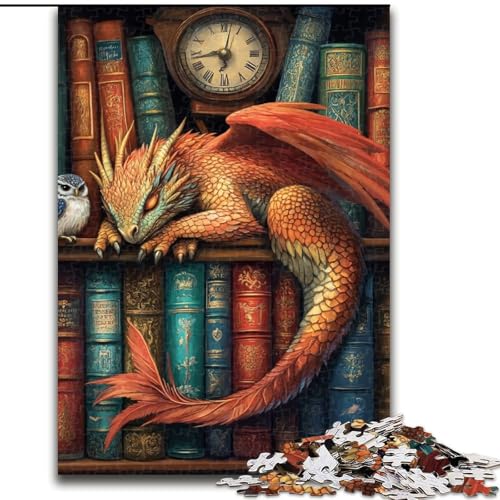 Puzzles für Teenager, 1000-teiliges Puzzle Drache auf dem Bücherregal, Spiele, Spielzeug, Geschenk, einzigartige Geburtstags- und Geschenkideen für Kinder ab 14 Jahren (Größe 50x75cm) von MLADSOEHK