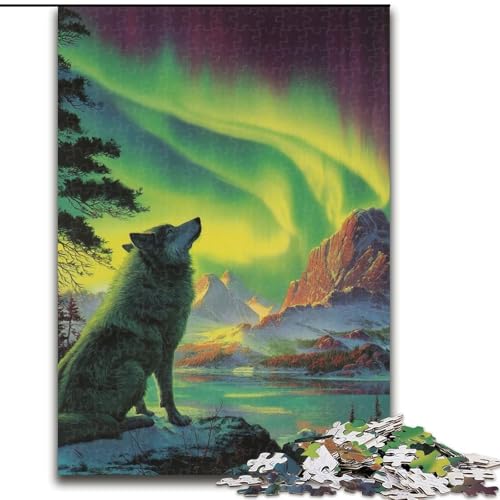 Puzzles für Teenager, 1000-teiliges Puzzle Wolf unter der Aurora, Spiele, Spielzeug, Geschenk, einzigartige Geburtstags- und Geschenkideen für Kinder ab 14 Jahren (Größe 26x38cm) von MLADSOEHK