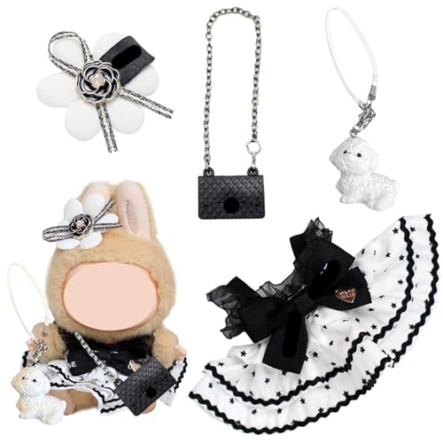 MLPKOI 4 PCS 17 cm Große Puppenkleidung, Bekleidung für 17CM Plüsch, Puppe Kleidung, Puppenkleidung Zubehör Set mit 1 Schmetterlingsrock,1 Kettentasche, 1 Weißer Welpentasche, (Ohne Puppe) von MLPKOI