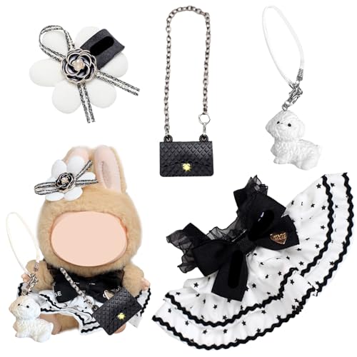MLPKOI 4 PCS 17 cm Große Puppenkleidung, Bekleidung für 17CM Plüsch, Puppe Kleidung für La-bubu, Puppenkleidung Zubehör Set mit 1 Schmetterlingsrock,1 Kettentasche, 1 Weißer Welpentasche, (Ohne Puppe) von MLPKOI
