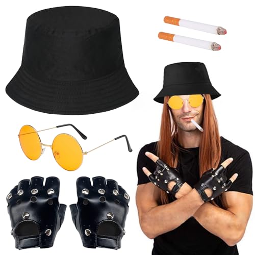 MLPKOI Erwachsene Rock Band Zubehör Set für Herren, 2 GefäLschte Zigaretten, Schwarzer Eimerhut, Runde Orangefarbene Brille, für Karneval Retro Fasching Mottoparty MLPKOI Erwachsene Rock Band Zubehör Set für Herren, 2 GefäLschte Zigaretten, Schwarzer Eimerhut, Runde Orangefarbene Brille, für Karneval Retro Fasching Mottoparty von MLPKOI