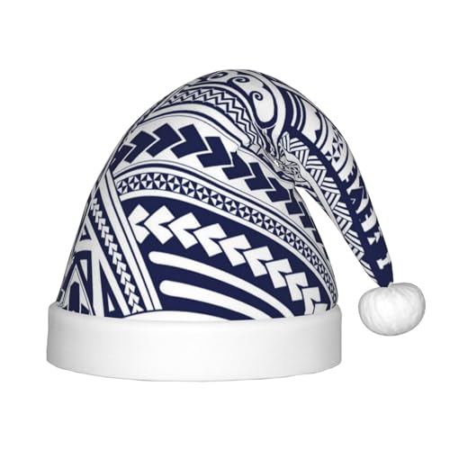 Blaue polynesische Maori-Stammes-Muster bedruckte Kinder-Weihnachtsmütze, geeignet für Urlaub und Party-Dekoration Blaue polynesische Maori-Stammes-Muster bedruckte Kinder-Weihnachtsmütze, geeignet für Urlaub und Party-Dekoration von MLTRFGJ