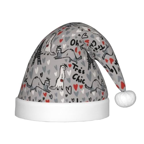 MLTRFGJ Französisches Modell, Frettchen, bedruckte Weihnachtsmütze für Kinder, geeignet für Urlaub und Party-Dekoration von MLTRFGJ