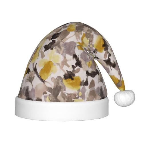 MLTRFGJ Kinderweihnachtsmütze mit gelb-grauem Blumendruck, geeignet für Urlaub und Party-Dekoration von MLTRFGJ