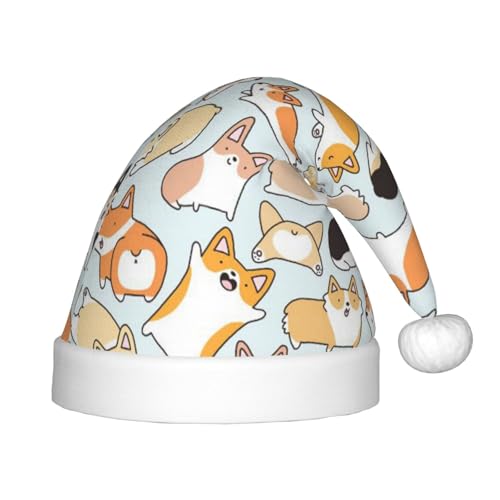 MLTRFGJ Weihnachtsmütze für Kinder, Corgi-Muster, geeignet für Urlaub und Partydekoration von MLTRFGJ