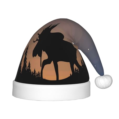 MLTRFGJ Weihnachtsmütze für Kinder, Motiv: Elch, Berg, Kiefer, Wildnis, bedruckt, geeignet für Urlaub und Party-Dekoration MLTRFGJ Weihnachtsmütze für Kinder, Motiv: Elch, Berg, Kiefer, Wildnis, bedruckt, geeignet für Urlaub und Party-Dekoration von MLTRFGJ