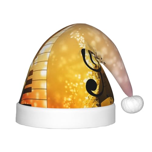 MLTRFGJ Weihnachtsmütze für Kinder, Motiv: Klavier, Violine, Musiknoten, bedruckt, geeignet für Urlaub und Partydekoration von MLTRFGJ