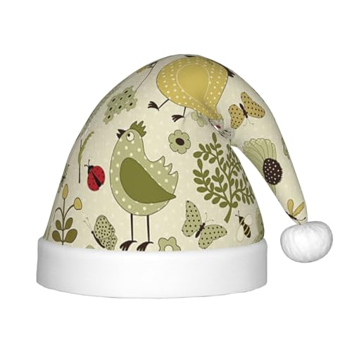 MLTRFGJ Weihnachtsmütze für Kinder, Motiv: gelbe Blätter, Huhn, bedruckt, geeignet für Urlaub und Party-Dekoration von MLTRFGJ