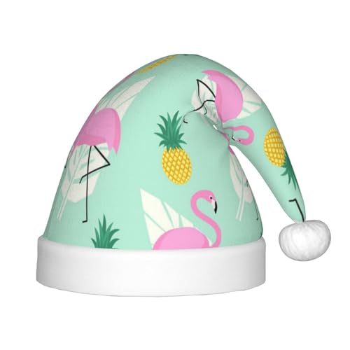 MLTRFGJ Weihnachtsmütze für Kinder, Motiv: rosa Flamingo-Ananas, bedruckt, geeignet für Urlaub und Party-Dekoration von MLTRFGJ