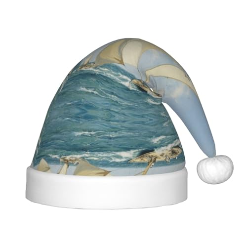 MLTRFGJ Weihnachtsmütze für Kinder, Segelboot, Schiff, Landschaft, bedruckt, geeignet für Urlaub und Party-Dekoration von MLTRFGJ
