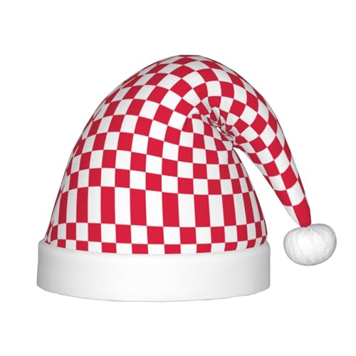 MLTRFGJ Weihnachtsmütze für Kinder, rot kariert, weiß, quadratisch, bedruckt, geeignet für Urlaub und Party-Dekoration von MLTRFGJ