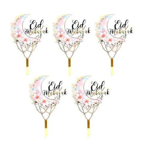 Kuchendekoration, 5-teiliges Set, für Eid Theme Cake Toppers Party Food Points Textur Acryl geeignet für Feiertagsfeiern von MLWSKERTY