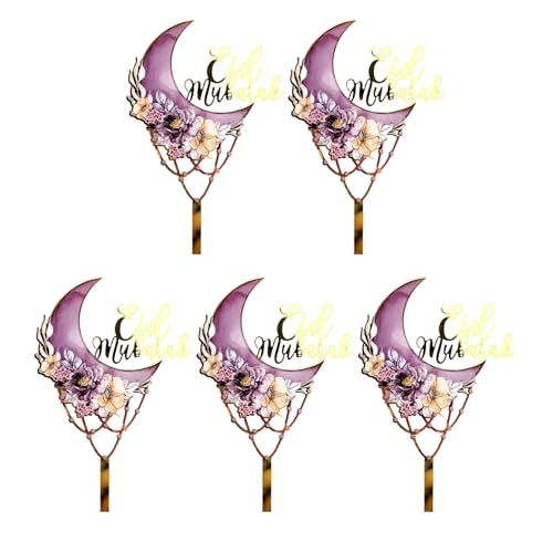 Kuchendekoration, 5-teiliges Set, für Eid Theme Cake Toppers Party Food Points Textur Acryl geeignet für Feiertagsfeiern von MLWSKERTY