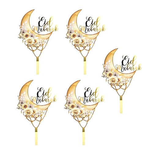 Kuchendekoration, 5-teiliges Set, für Eid Theme Cake Toppers Party Food Points Textur Acryl geeignet für Feiertagsfeiern von MLWSKERTY