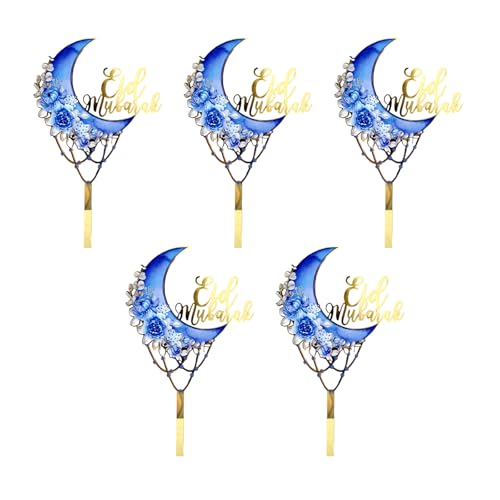 Kuchendekoration, 5-teiliges Set, für Eid Theme Cake Toppers Party Food Points Textur Acryl geeignet für Feiertagsfeiern von MLWSKERTY