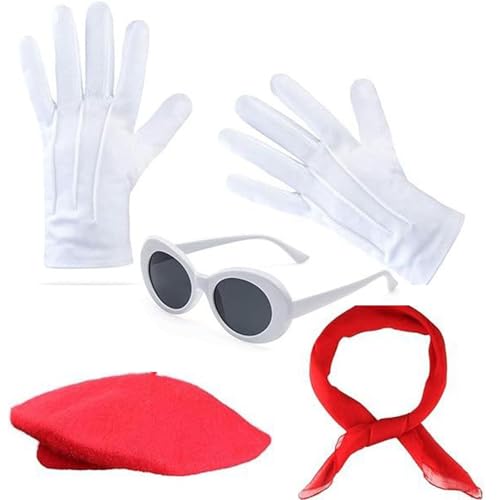 MLWSKERTY 1980er Jahre Französisch Kostüm Set French Berets Hutgläser Schalhandschuhe Französische Künstler Kits Für Halloween Cosplay Carnivals MLWSKERTY 1980er Jahre Französisch Kostüm Set French Berets Hutgläser Schalhandschuhe Französische Künstler Kits Für Halloween Cosplay Carnivals von MLWSKERTY