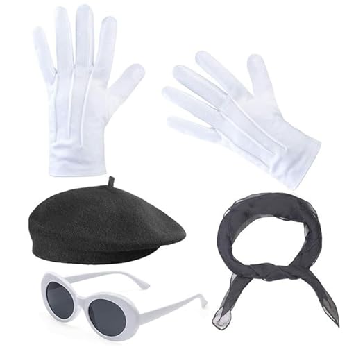 MLWSKERTY 1980er Jahre Französisch Kostüm Set French Berets Hutgläser Schalhandschuhe Französische Künstler Kits Für Halloween Cosplay Carnivals von MLWSKERTY