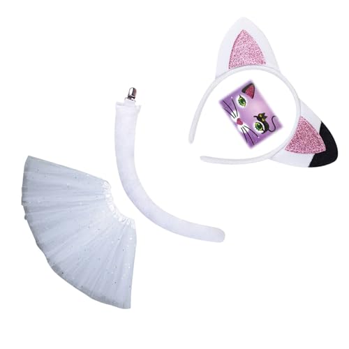 MLWSKERTY 2/3/4pcs Katzen Kostüm Set Halloween Kostüm Cosplay Party Requisiten Katzen Ohren Stirnband Bowtie Schwanz Tutus Gesicht Aufkleber Kinder Kinder von MLWSKERTY