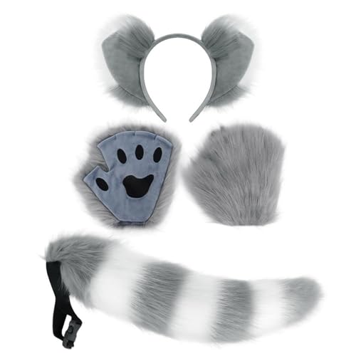 MLWSKERTY 3pcs Tierkleid Kostüm Halloween Foxes Kostüm Enthält Plüschohren Kopfband Schwanzhandschuhe Für Kid Adult Cosplay von MLWSKERTY