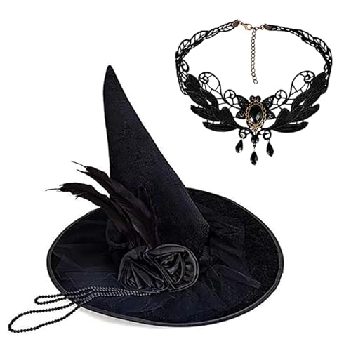 MLWSKERTY Breitgrenzhut Halskette Kits Bühnenaufführungen Schweißsichere Dramatischer Für Halloween Feierlichkeiten von MLWSKERTY