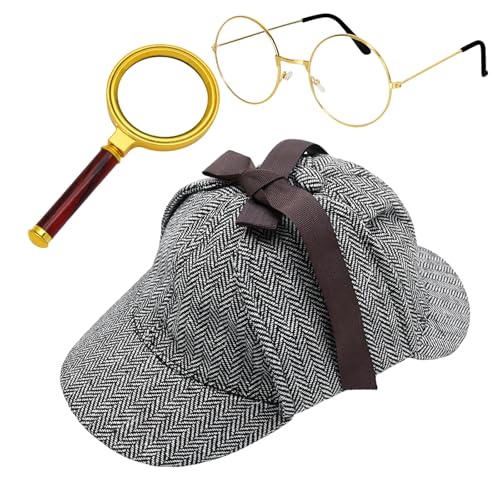 MLWSKERTY Erwachsene Detektiv Kostüm Detektiv Halloween Kostüm Privatforscher Kostümzubehör Vergrößerung Glas Brille von MLWSKERTY