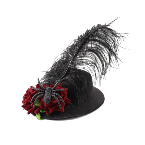 MLWSKERTY Fascinator, gefiedert, für Halloween, Rose, Blumenhut, coole Haarspange, Cosplay, Party, Hut, Maskerade, Kopfbedeckung von MLWSKERTY