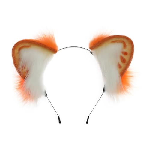 MLWSKERTY Füchse Katze Lange Pelzohren Stirnband Kopfbedeckung Wolf Tier Pelzohren Haarreifen Anime Ohr Stirnband Halloween Cosplay Kostüm von MLWSKERTY