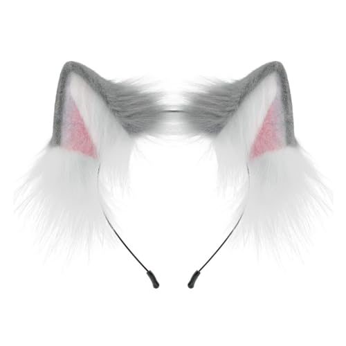 MLWSKERTY Haarreif mit pelzigen Ohren, weich, bequem, Tier-Kopfbedeckung, Haarteile für Kostüm, Spielen, Halloween, Party, Kopfbedeckung, Zubehör von MLWSKERTY